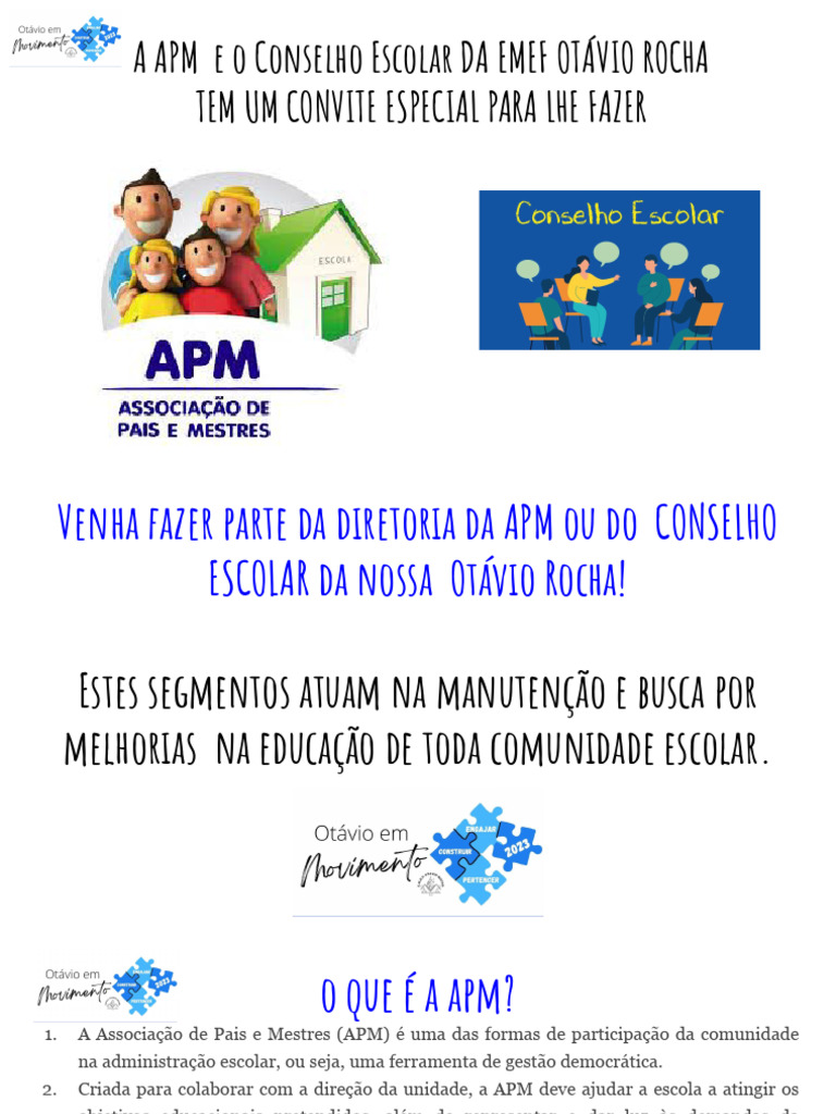Participe da APM e Conselho Escolar! | PDF | Pedagogia | Escolas