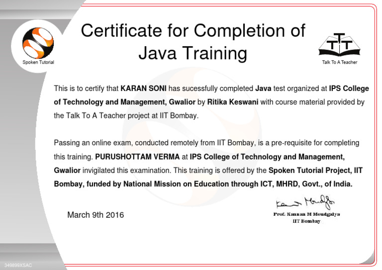 Certificate For Completion of Java Train PDF