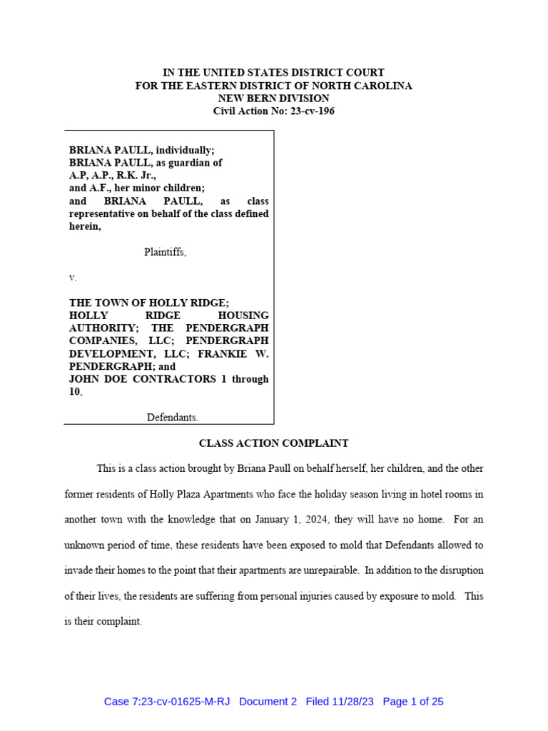 Town of Holly Ridge Complaint PDF Damages Negligence