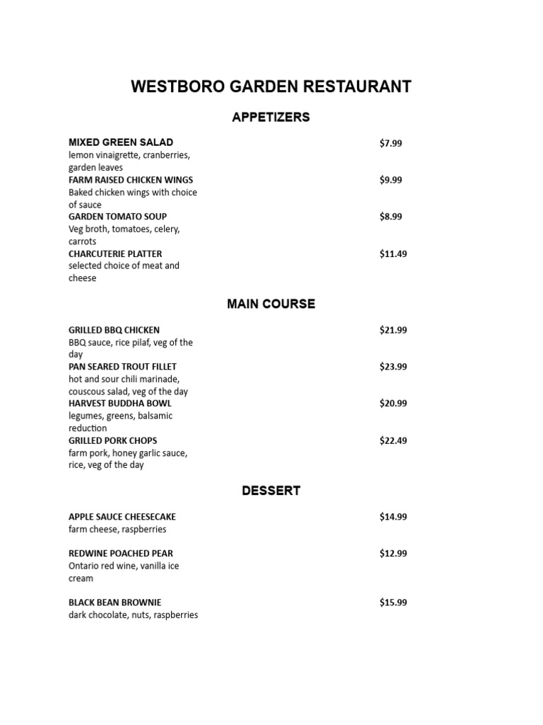 Westboro Garden Restaurant PDF