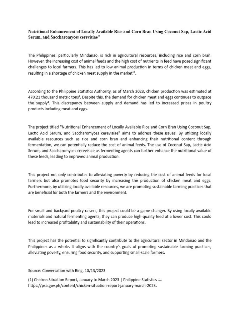 Nutritional Enhancement of Locally Available Rice and Corn Bran Using