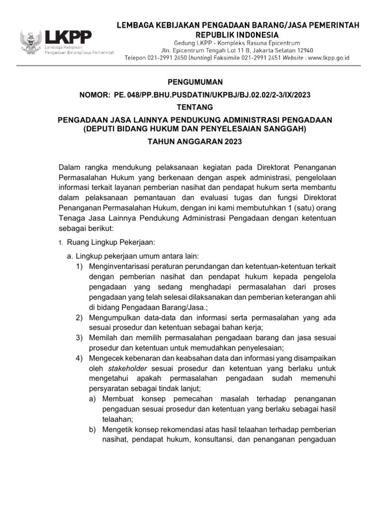 Pengadaan Jasa Pendukung Administrasi 2023 | PDF