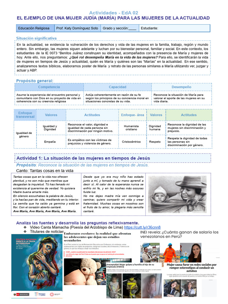 Actividad 2_1_La situación de las mujeres en tiempos de Jesús | PDF ...