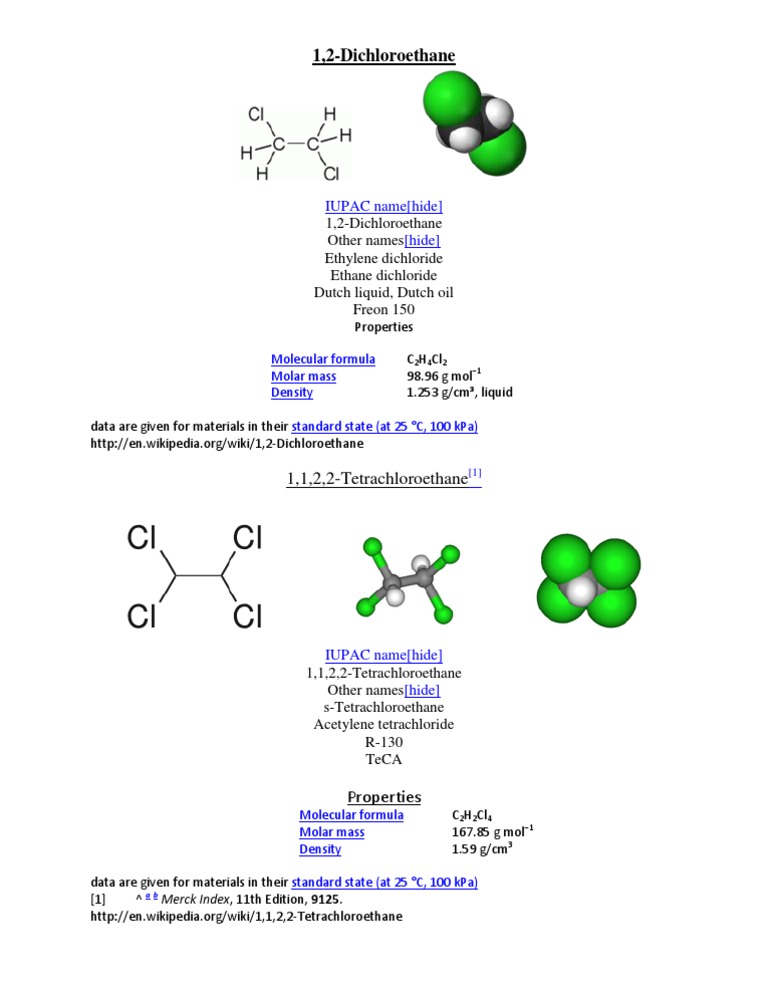1,2-Dichloroethane & Tetrachloroethane | PDF | Science & Mathematics