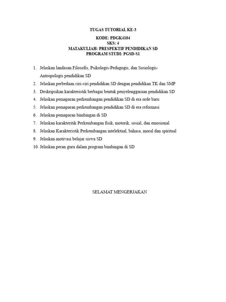 Tugas Tutorial Pendidikan SD dan Bimbingan | PDF