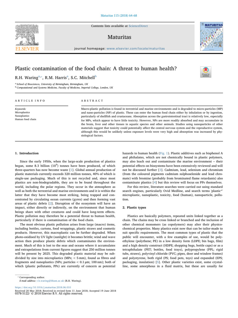 Waring Et Al. Plastic Contamination of The Food Chain Biology Diagrams