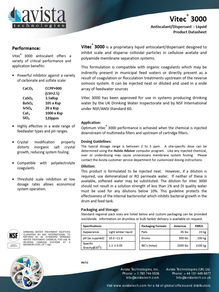 Data Sheet Vitec 3000 | Download Free PDF | Membrane | Chemistry