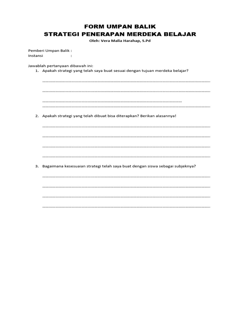 FORM UMPAN BALIK Merdeka Belajar | PDF