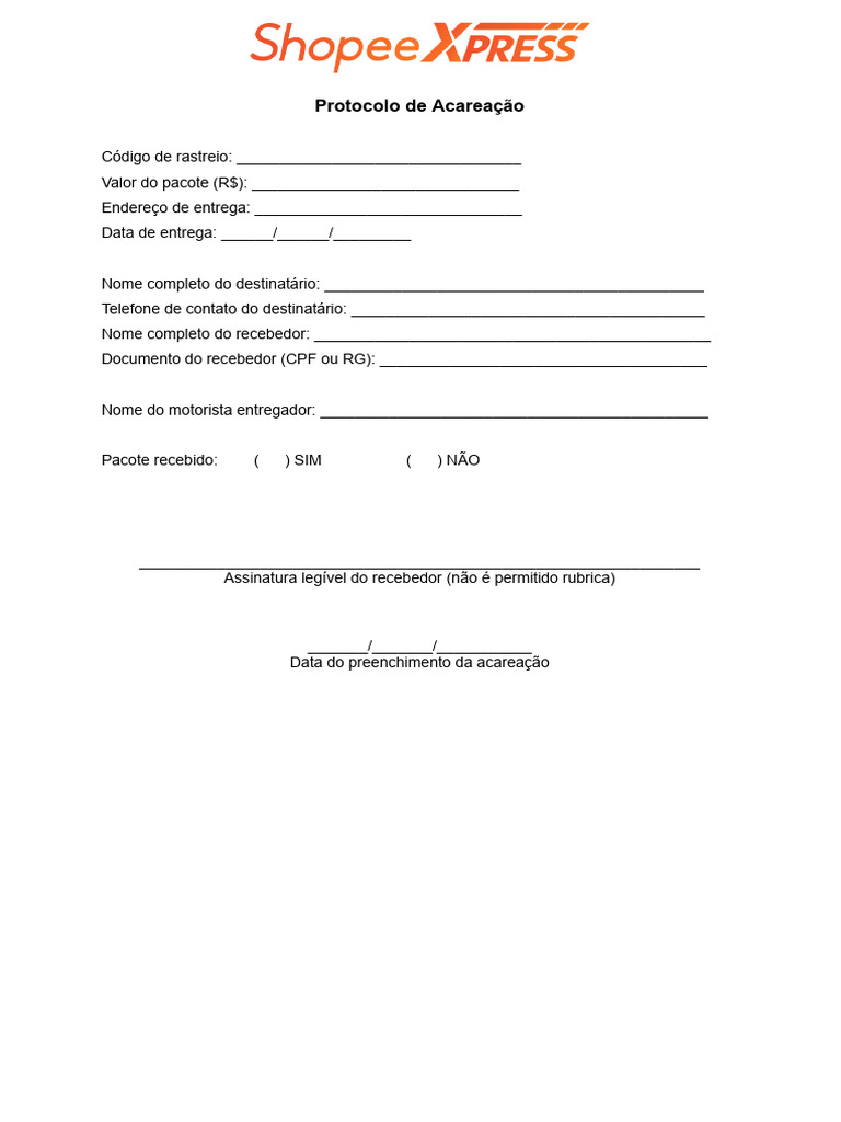 Protocolo de Acareação de Entrega | PDF