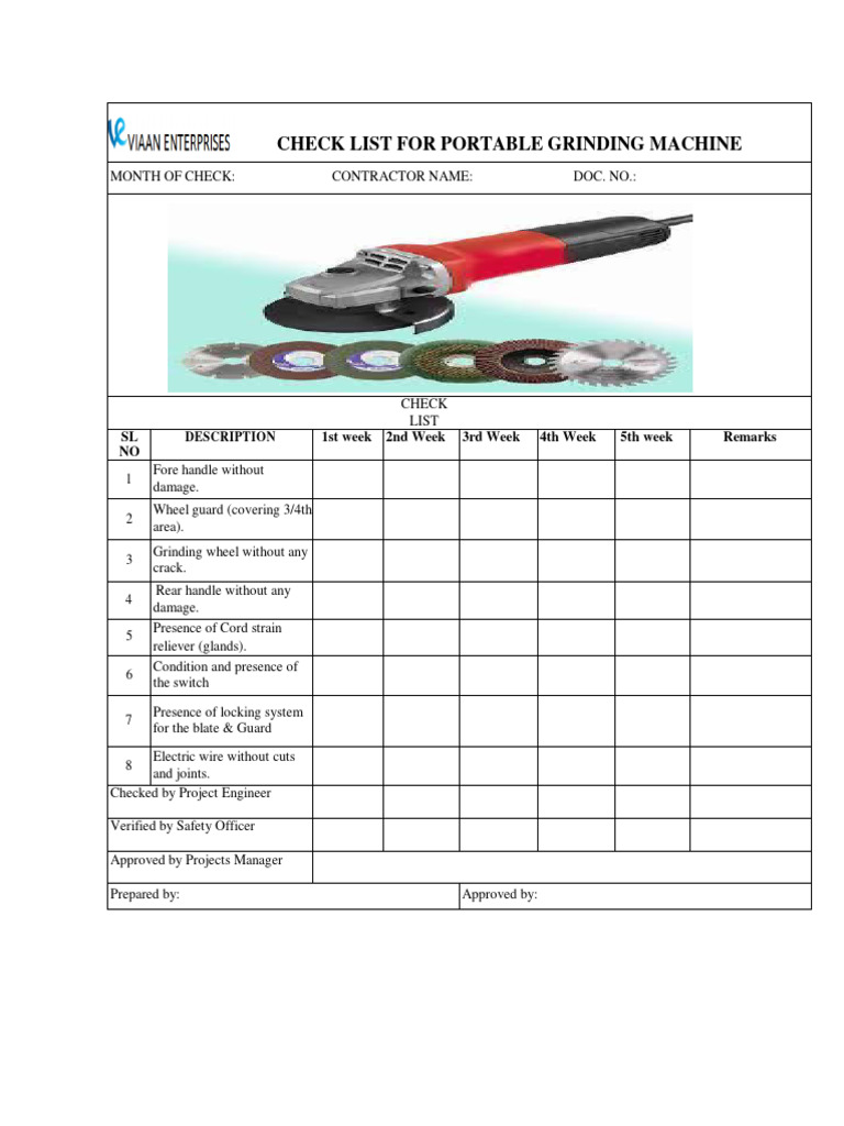 Check List For Portable Grinding Machine PDF
