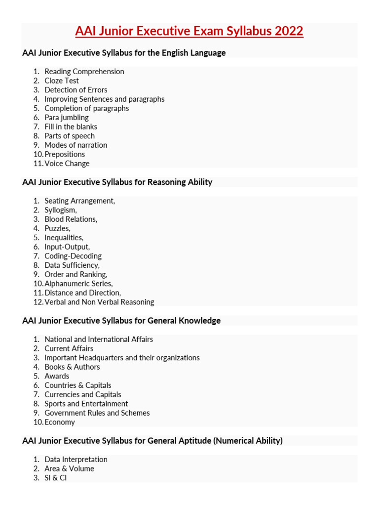 AAI Junior Executive ATC Exam Syllabus | PDF | Physics | Physical 