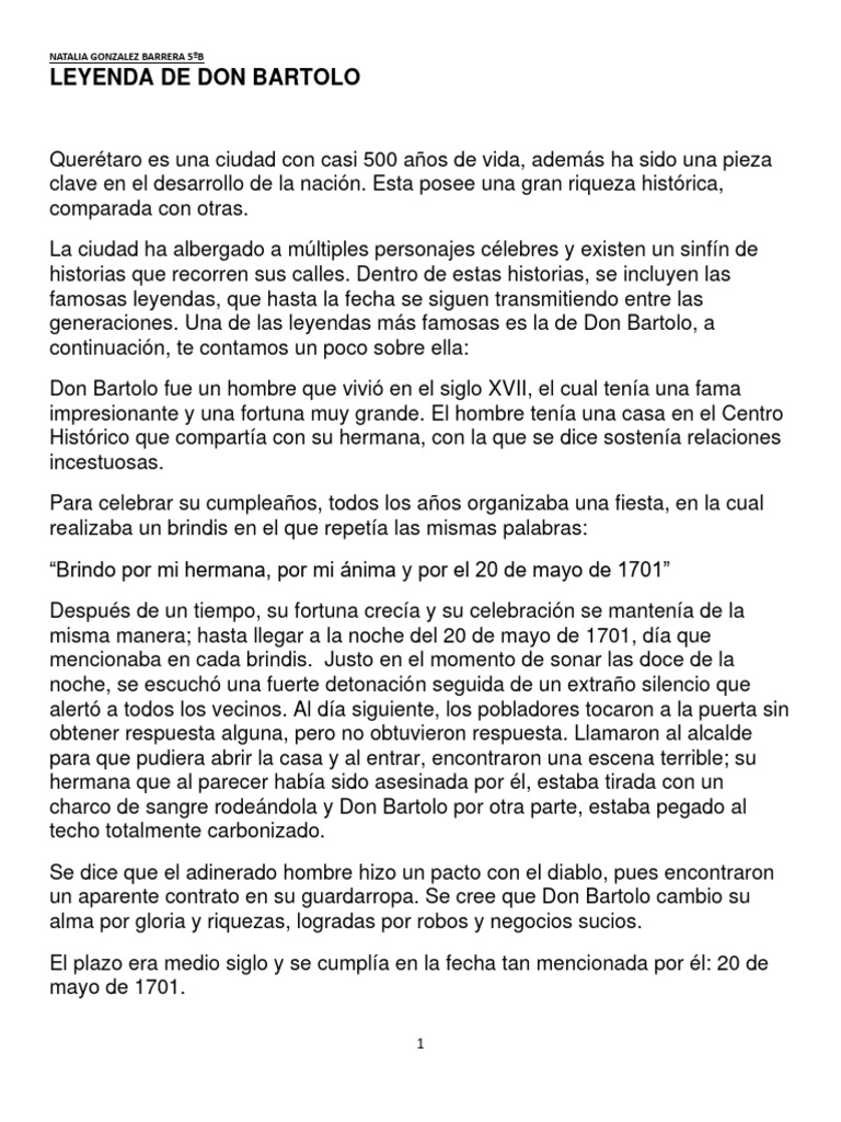 Leyenda de Don Bartolo en Querétaro | PDF | Historia | Novela negra