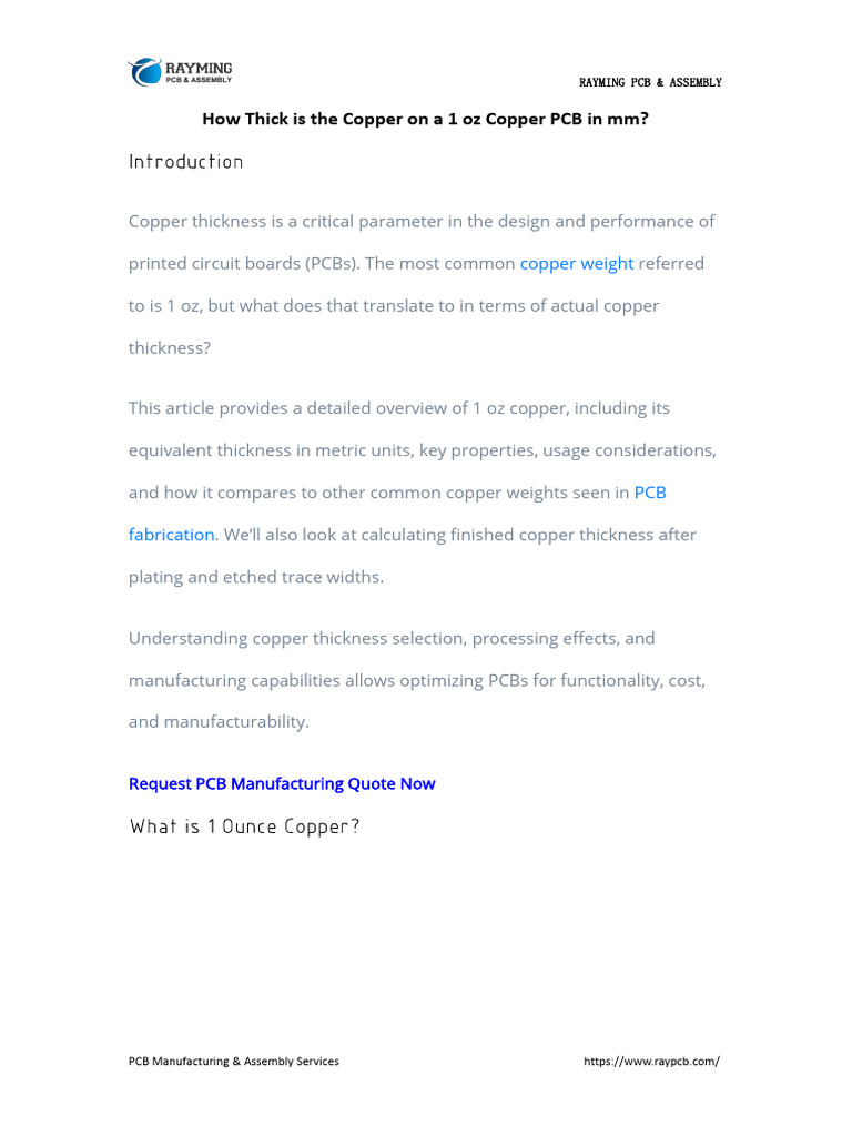 How Thick Is The Copper On A 1 Oz Copper PCB in MM | PDF | Printed