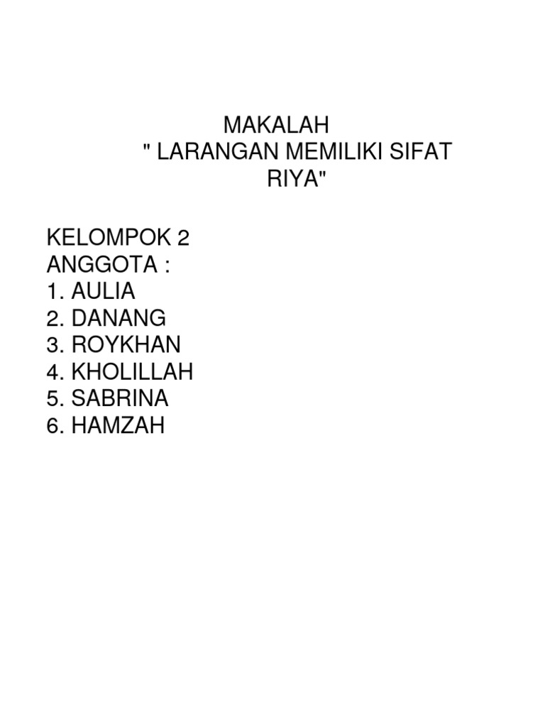 Ciri dan Bahaya Sifat Riya dalam Ibadah | PDF