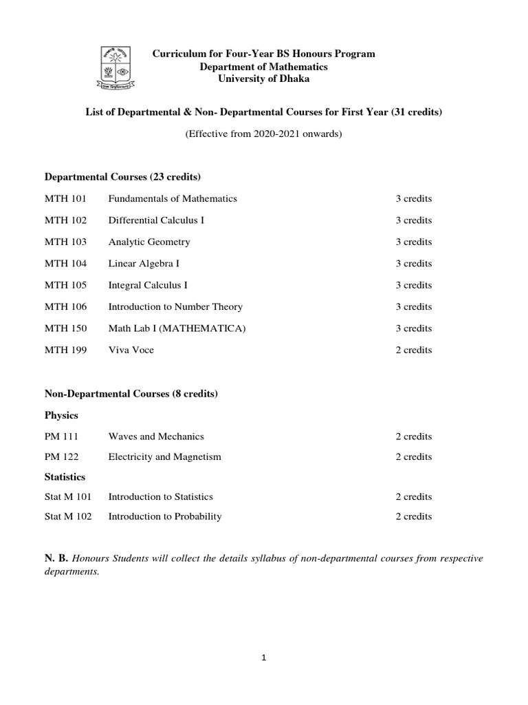 Curriculum For 1st 4th Year Final | PDF | Matrix (Mathematics) | Integral