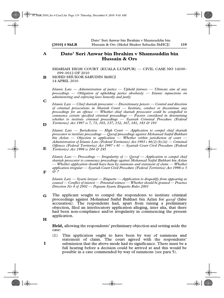 Dato Seri Anwar Bin Ibrahim V Shamsuddin Bin Hussain Ors Pdf