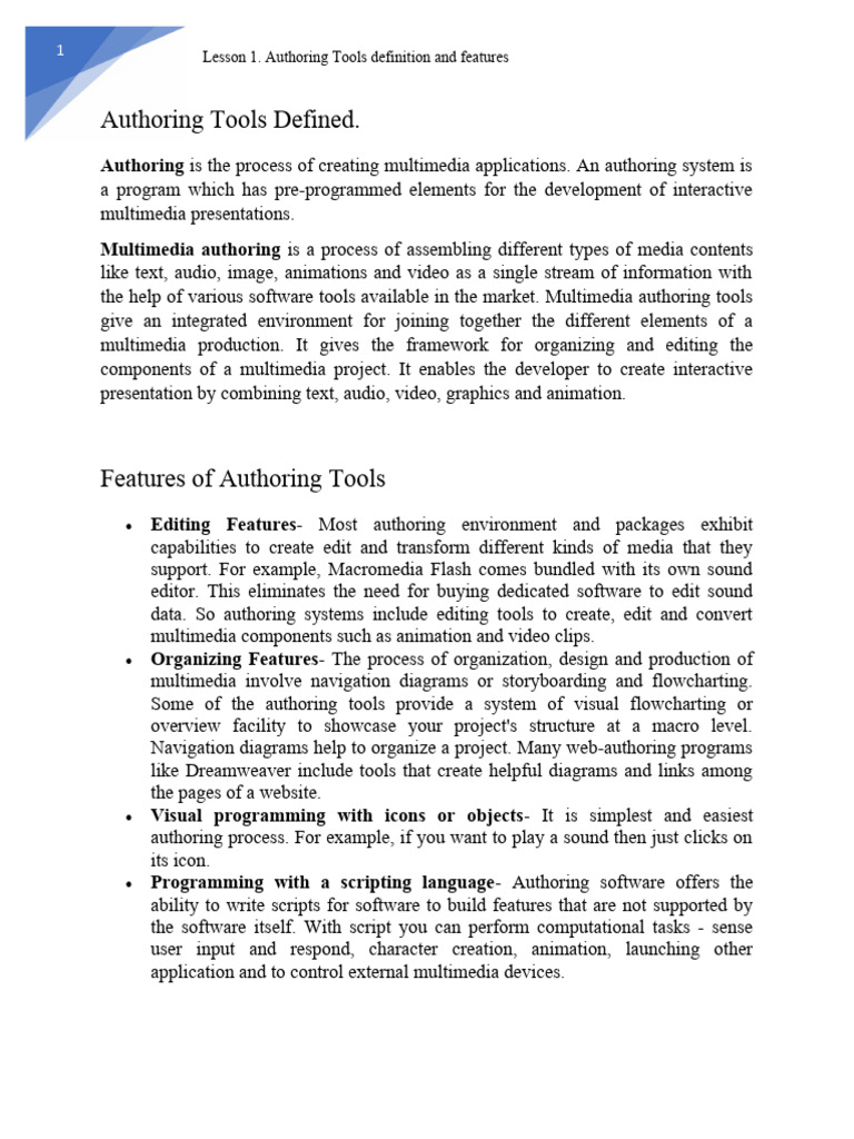 Multimedia Authoring Tools Overview | PDF | Multimedia | Interactivity