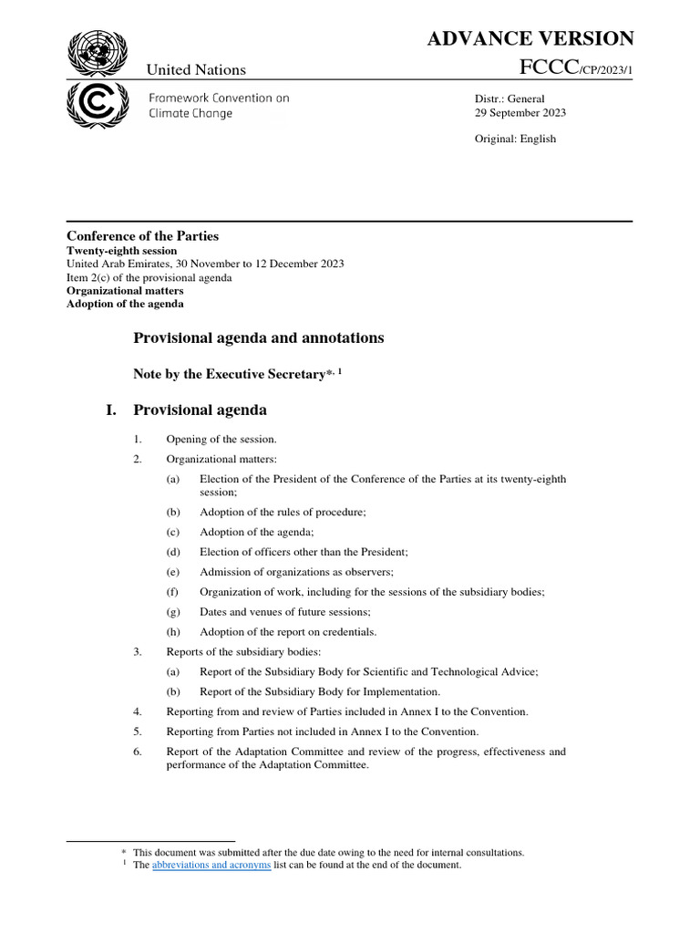 unfccc-cop28-agenda-for-all-sessions-download-free-pdf-united