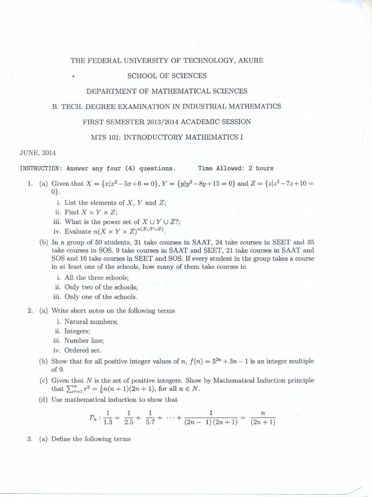 Mts 101 (2013 - 2014) Introductory Mathematics 10001 | PDF