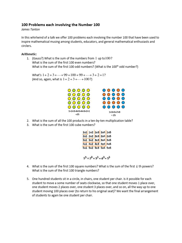 100 Engaging Maths Problems | PDF | Area | Circle
