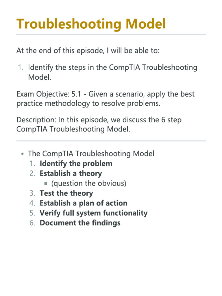 Comptia Aplus2201101 5 1 1 Troubleshooting Methodology | PDF