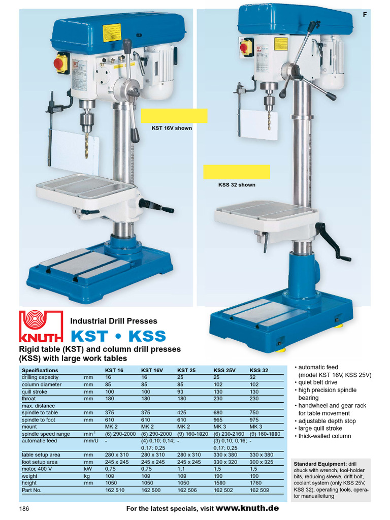 Knuth Industrial Drill Press Models | PDF | Drill | Crafts