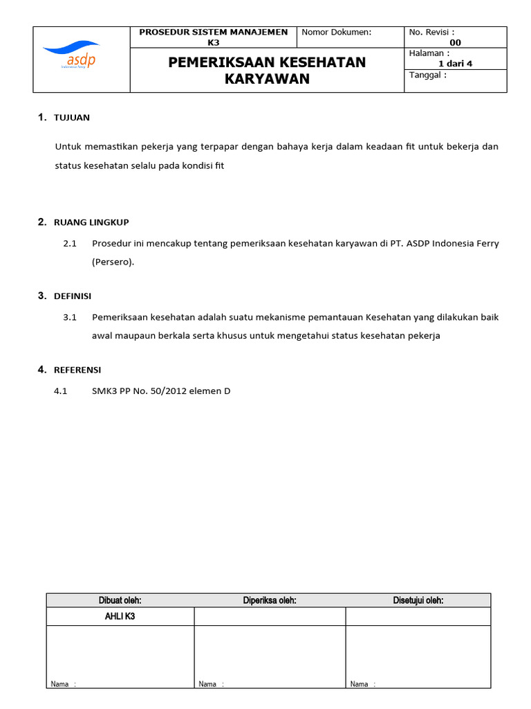 Draft 18 sop pemeriksaan kesehatan karyawan pdf