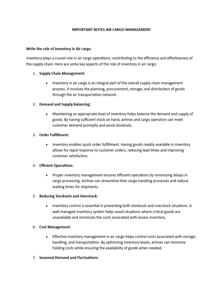 Important Notes Air Cargo Management PDF Cargo Dangerous Goods