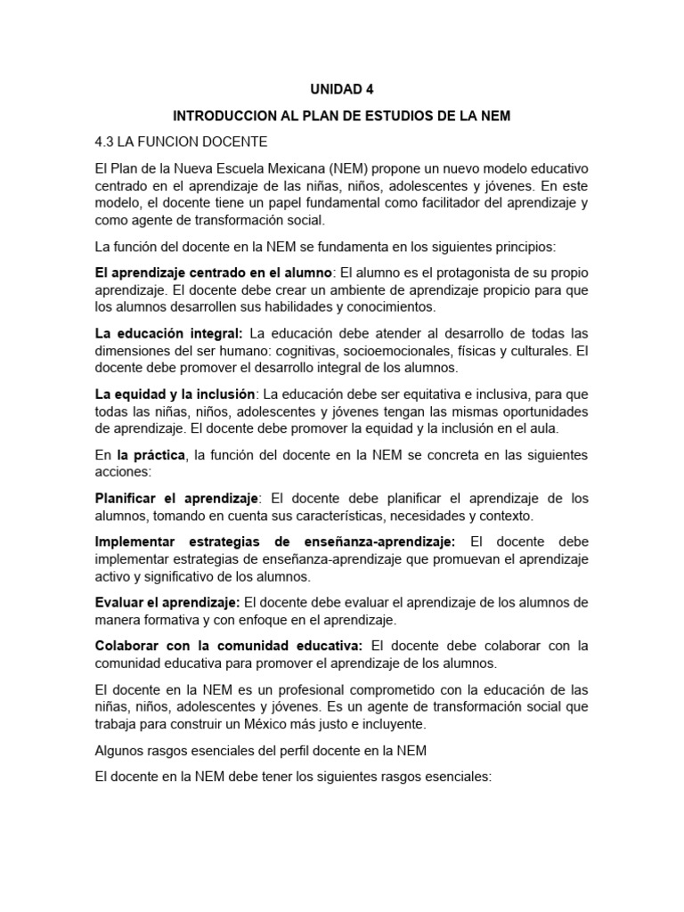 Función del Docente en la NEM | PDF | Maestros | Aprendizaje