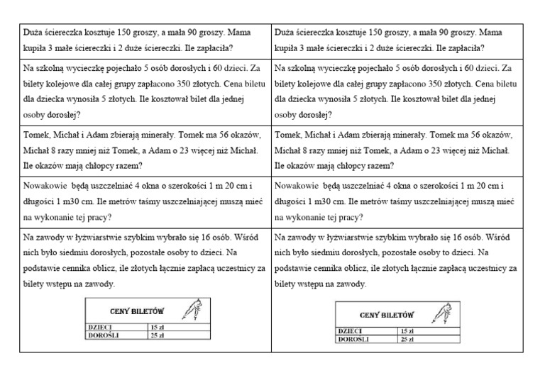 Działania Tekstowe Kl 2 Sprawdzian Drukuj Złożone Zadania Tekstowe | PDF