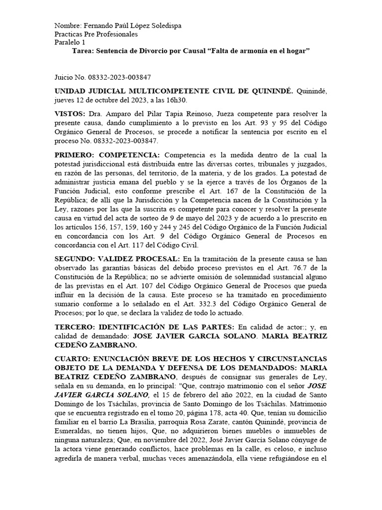 Sentencia de Divorcio | PDF | Evidencia (ley) | Divorcio