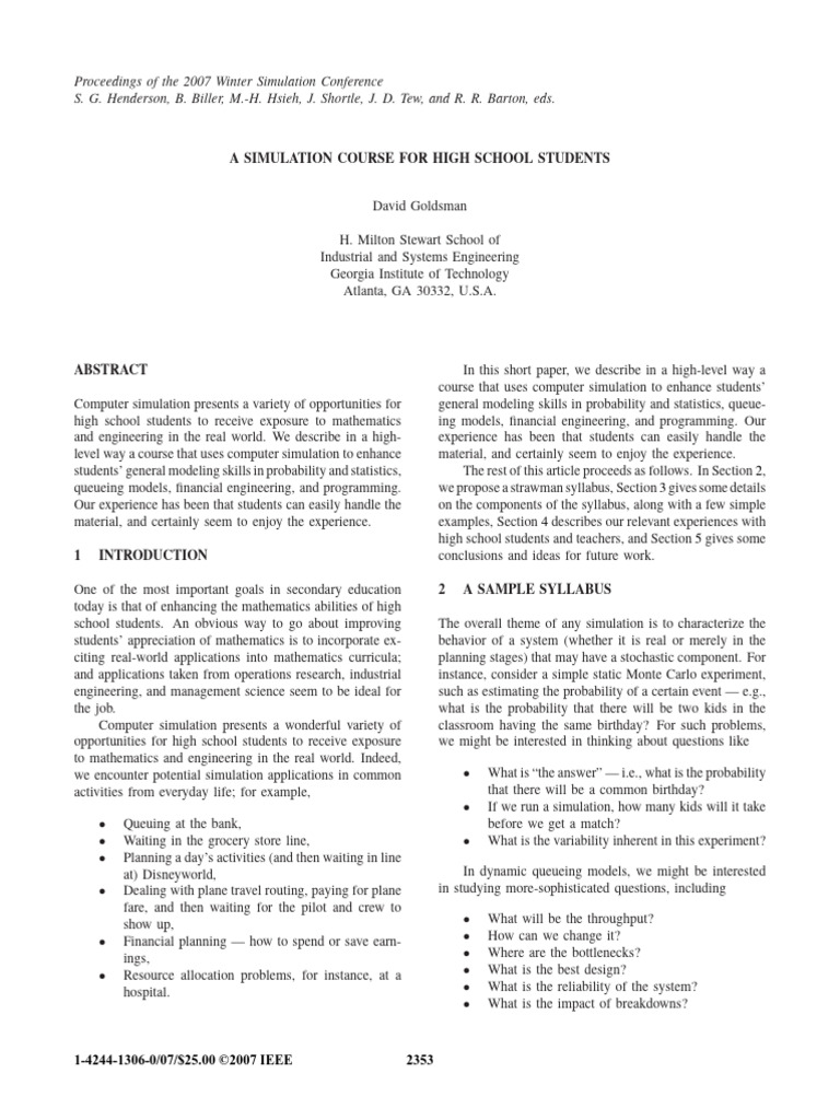 High School Computer Simulation Course | PDF | Simulation | Probability ...