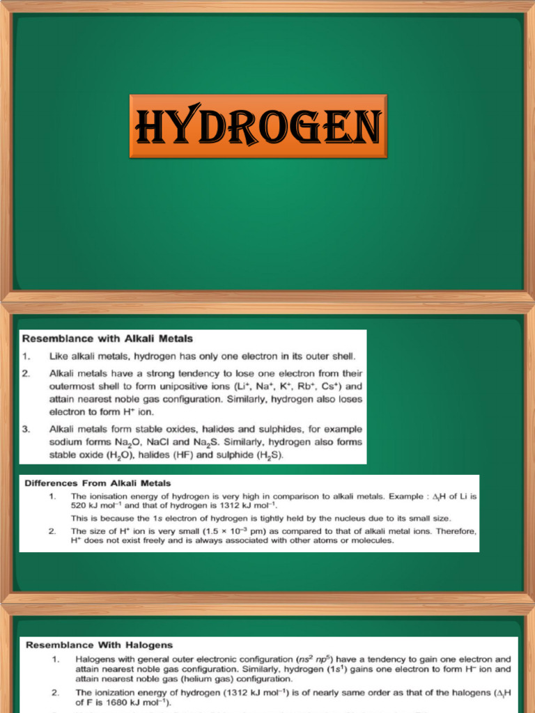 Hydrogen Notes PDF Hydride Water