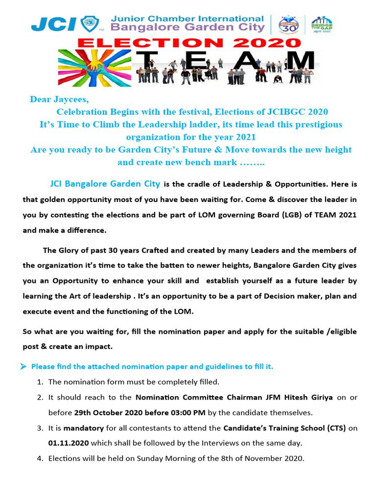 JCI Bangalore Election Nomination Guide | PDF | Government