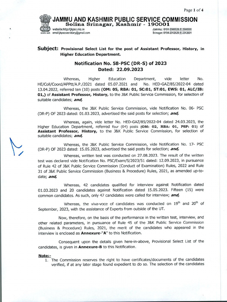 provisional-selection-list-for-the-post-of-assistant-professor-history