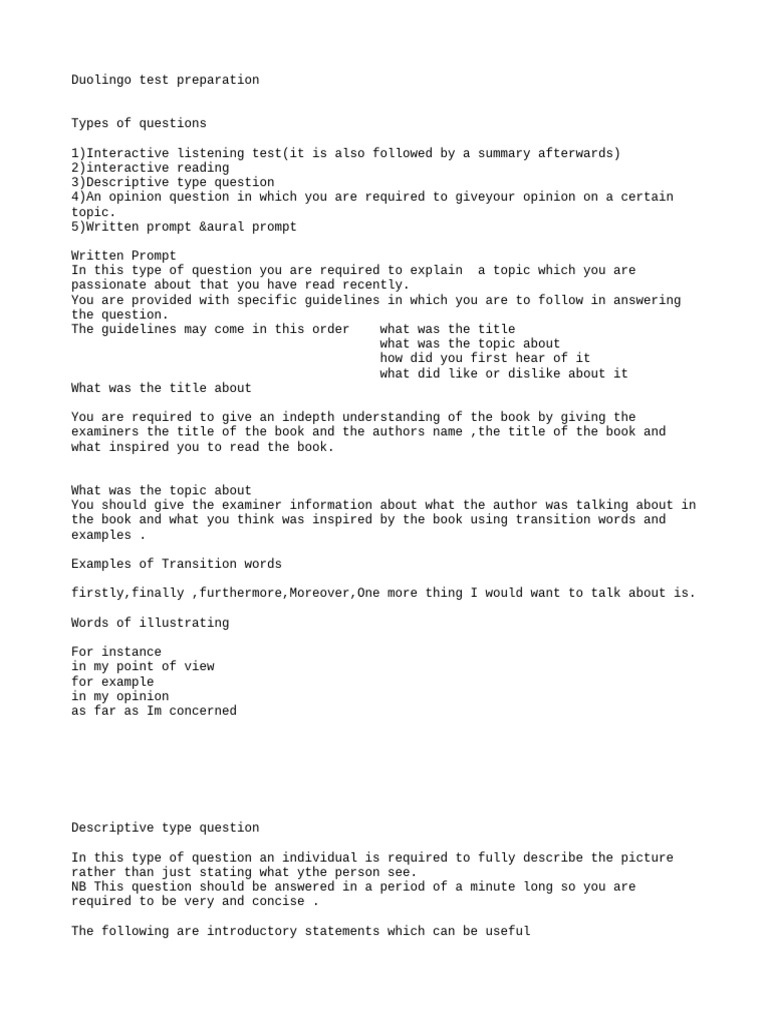 Duolingo test preparation pdf