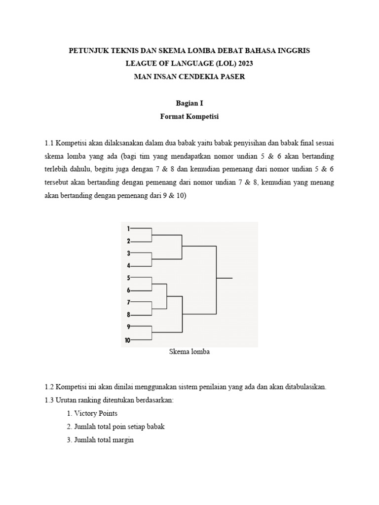 Juknis Dan Skema Lomba Debat Bahasa Inggris Lol 2023 Pdf