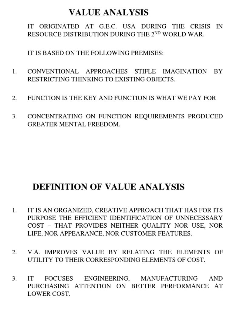 Value Analysis: Definition and Applications | PDF | Specification ...