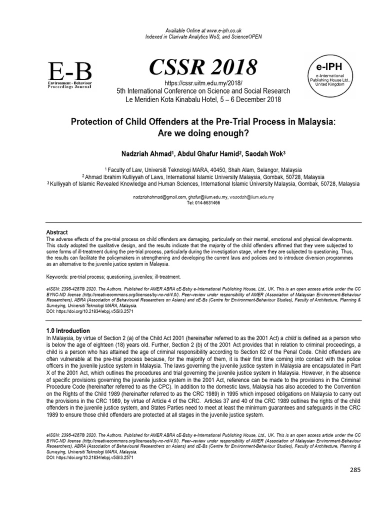Protection of Child Offenders at The Pre-Trial Process in Malaysia ...