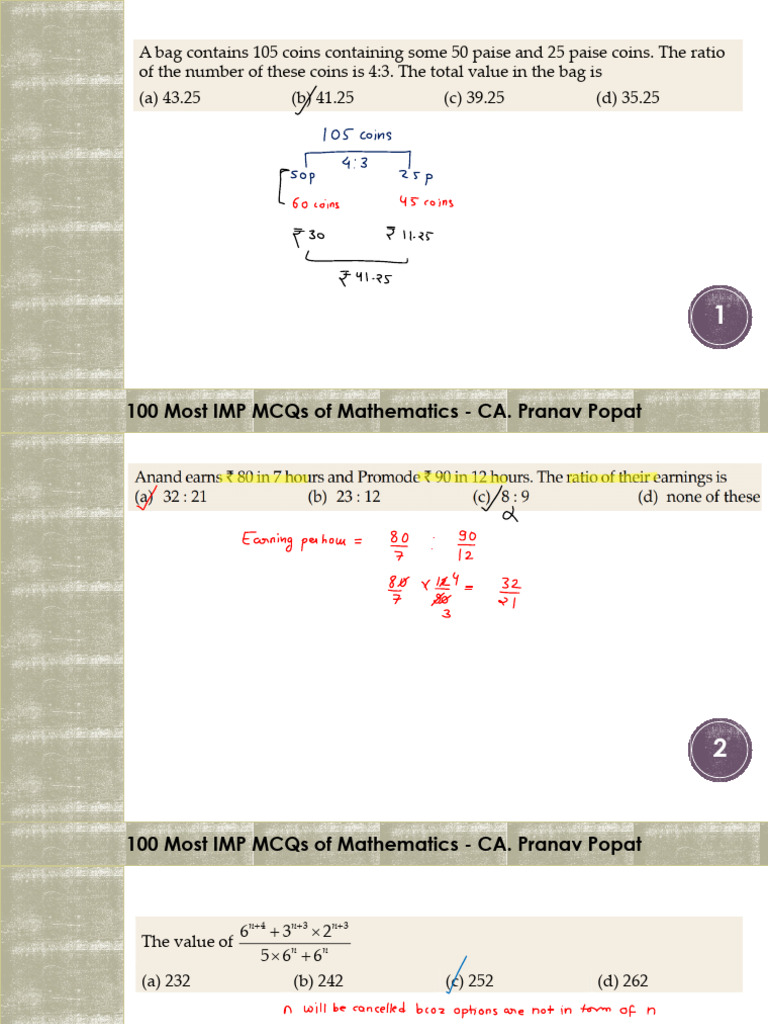 100 Essential Maths MCQs for CA Exam | PDF | Interest | Multiple Choice