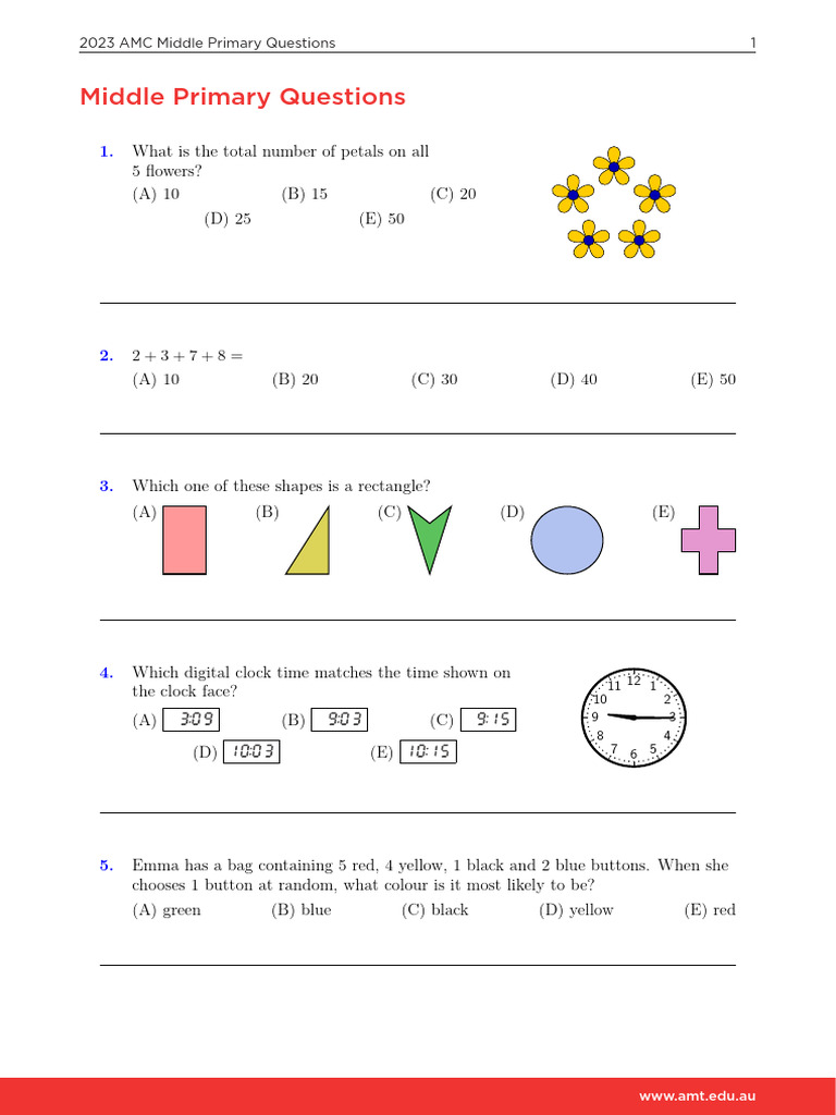 2023 AMC Middle Primary Questions | PDF | Bead