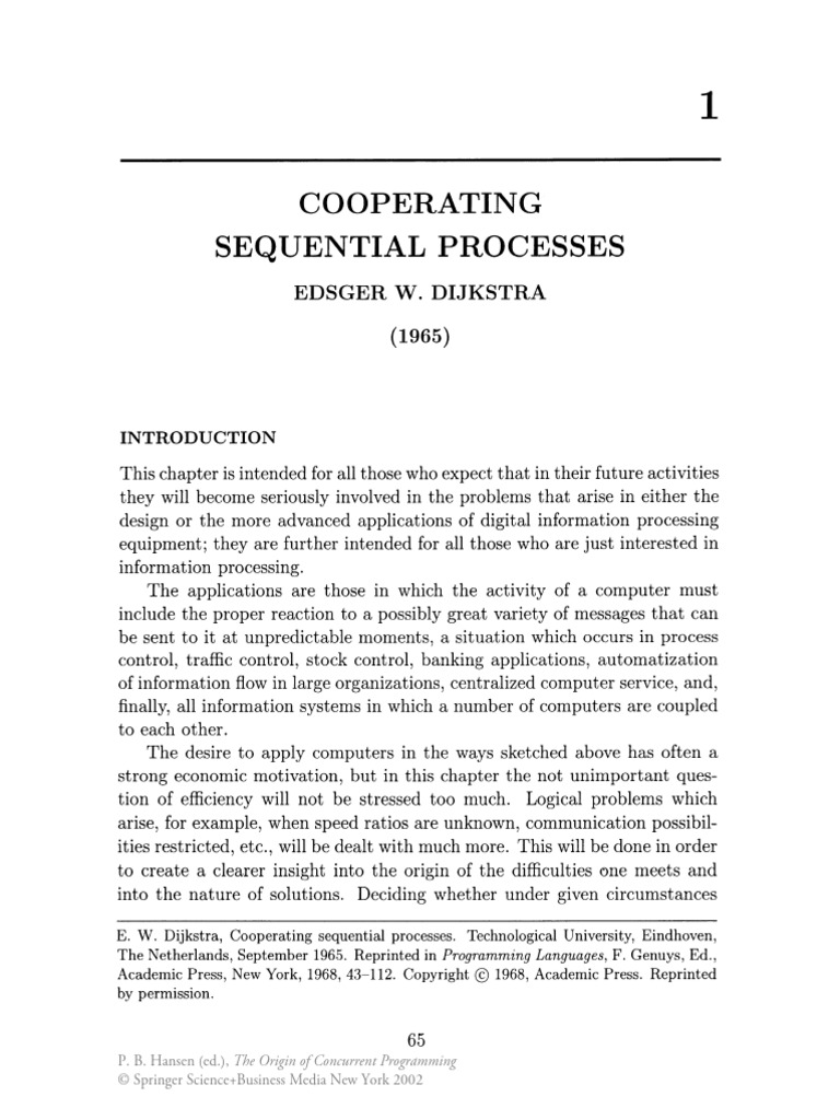 Cooperating Sequential Processes (Dijkstra) - Paper | PDF | Sequence ...