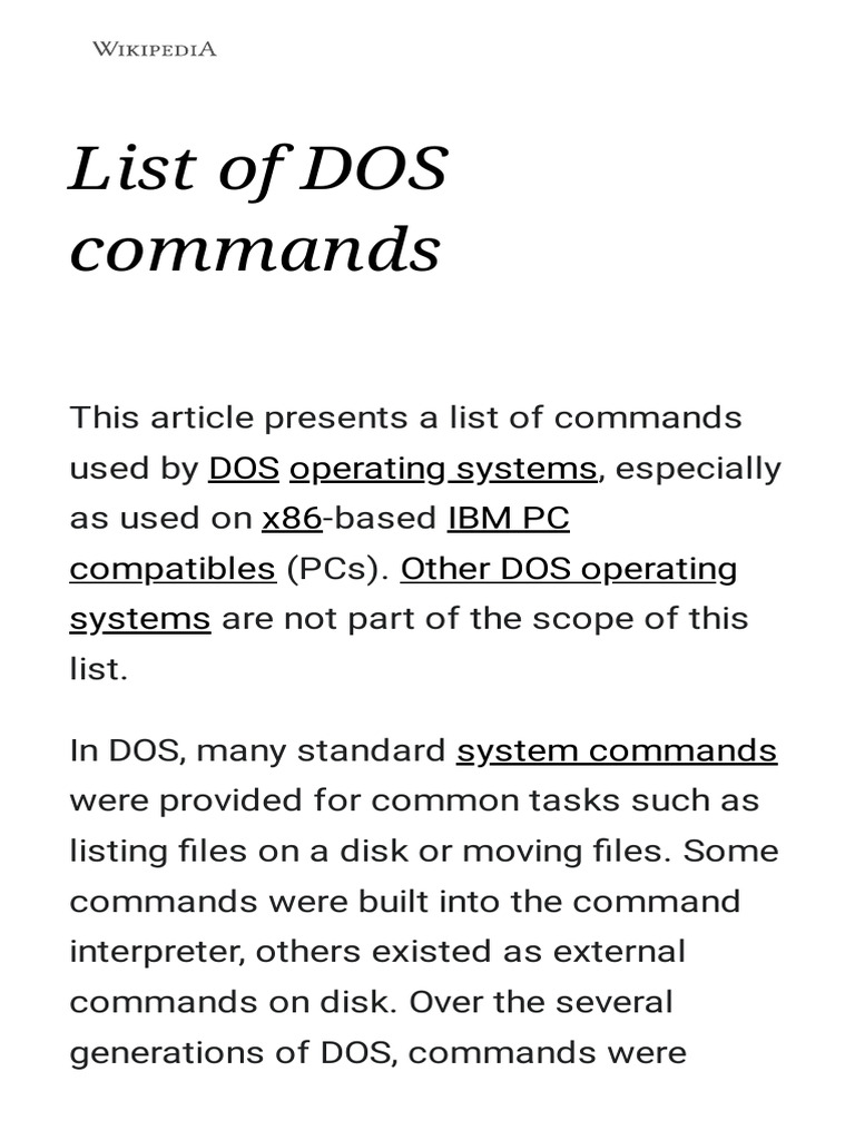 List of dos commands wikipedia pdf dos command line interface