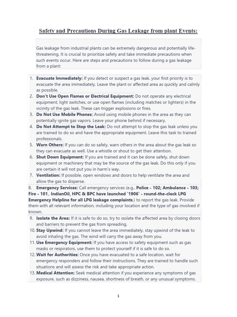4 Safety and Precautions During Gas Leakage From Plant Events PDF