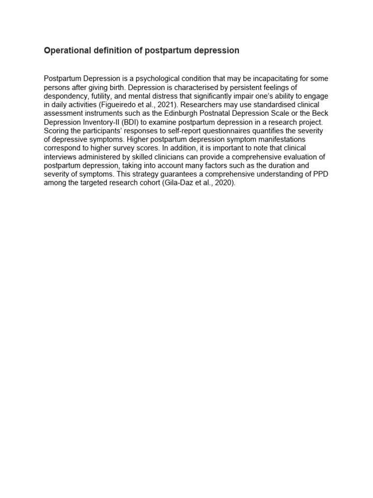 Definition of postpartum depression operational pdf