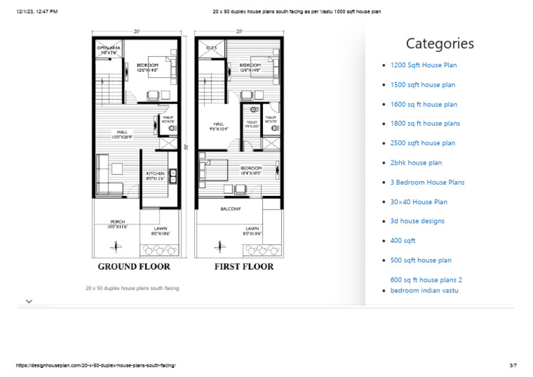 South Facing 20x50 Duplex House Plan | PDF | Architectural Design ...