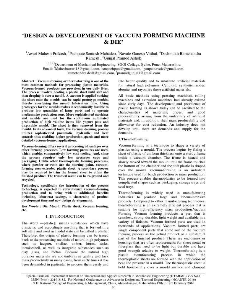Design development of vaccum forming machine die pdf sheet