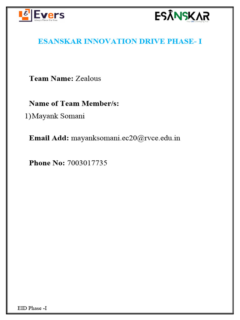 Esanskar Innovation Drive Phase Report Format | PDF | Service ...