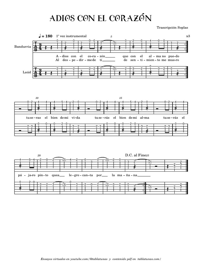 Adios Con El Corazon M Partitura Cifrada Pdf