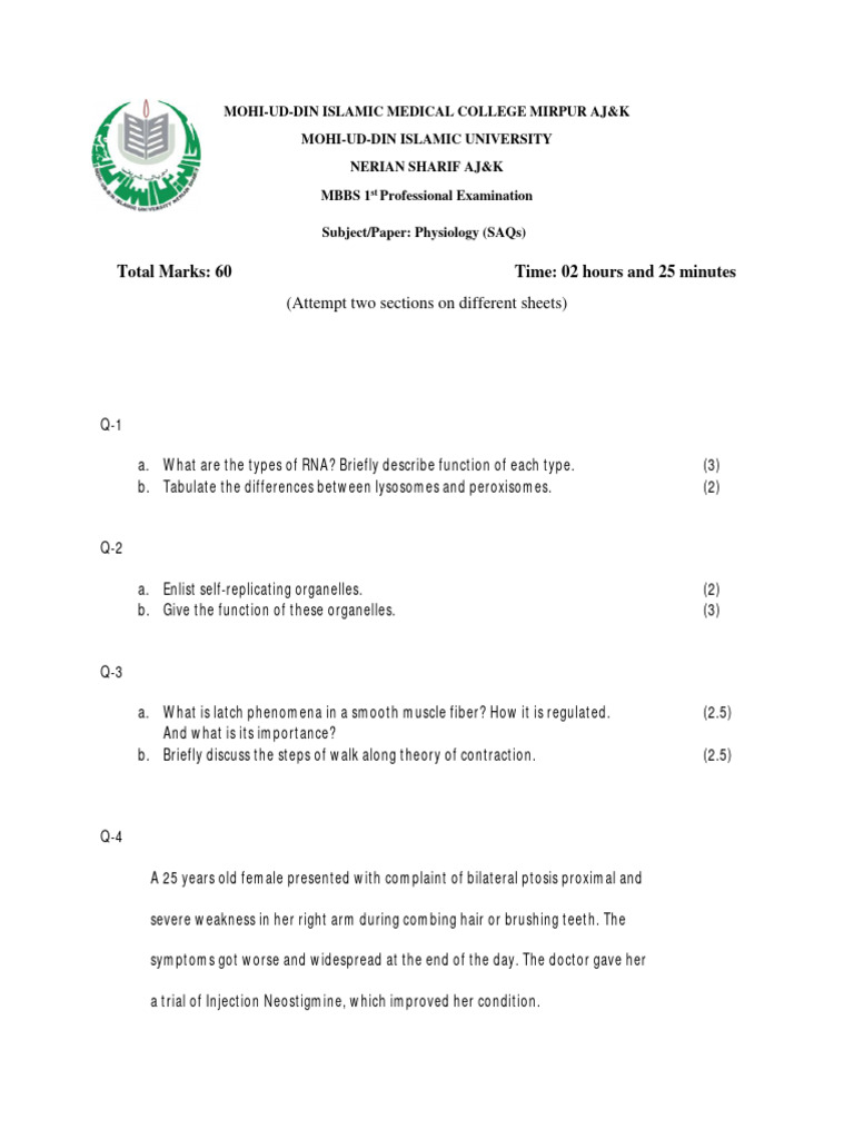 Total Marks 60 Time 02 Hours and 25 Minutes (Attempt Two Sections On